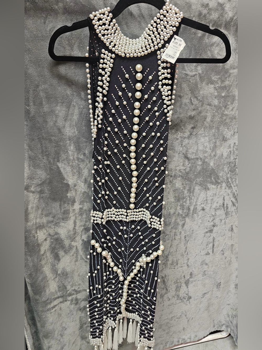 AKIRA Black Pearl and Rhinestone Embellished Asymmetrical Dress NWT